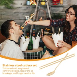 Gold Chopstick Spoon Set, Portable Cutlery Set Reusable Cute Metal Stainless Steel Korean Chopstix Spoon Set for Home Travel(Gold)