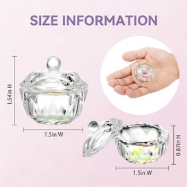 2Pcs Clear Glass Crystal Dappen Dish with Lid, Acrylic Liquid Powder Cup Bowl for Nail Art Manicure Tool