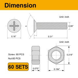 Mrosnail 60Pcs D Series Panel Screw & Nut Kit, Stainless Steel M2.5 x 8mm for Audio/Video Equipment, Server Racks, and Electronics Assembly