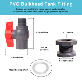 Ququyi 1/2 Inch PVC Rain Barrel Valve Spigot Kit with Ball Valve and Bulkhead Fitting Adapter for Water Tanks, Aquariums, Pools