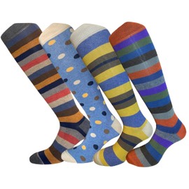 Set of 4 Pairs of Men's Knee High Cotton Socks, Soft and Stylish - Made in Italy One Size (US, Numeric, 7.5, 12, Regular, Regular, Combination 4)