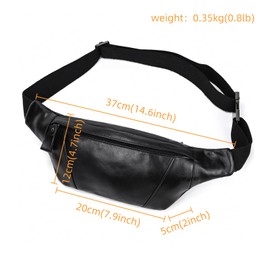 Genuine Leather Slim Waist Pack for Man & Woman, Vintage Design & 4 Zipper Pockets & Adjustable Strap, Large Capacity Fanny Pack Crossbody Belt Bag for Travel or Ride, 1034 Black