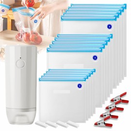 Sous Vide Bags Reusable 30 Pcs, Reusable Vacuum Seal Bags for Food with Upgraded Auto Pump for Anova, Joule Cookers, BPA Free Sous Vide Kit