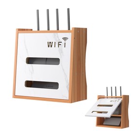 Haiansan Wooden Router Shelf Wall Mount WiFi Router Storage Box, Modem Rack Power Strip Cable Management Hider Organizer for Office and Home (Cherry Wood Color)