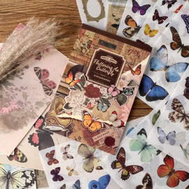 Auguro Vintage Scrapbook Stickers with 300 Butterfly Stickers Pre-Cut journaling Stickers 20 Scrapbook Paper washi Stickers for Scrapbooking Vintage Stickers for journaling