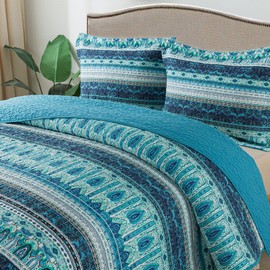 NEWLAKE Cotton Bedspread Quilt Sets-Reversible Patchwork Coverlet Set, Mysterious Bohemian Style, Queen Size