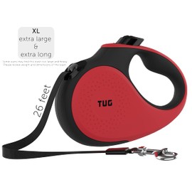 TUG XL 360° Tangle-Free Retractable Dog Leash with Anti-Slip Handle | 26 ft Strong Nylon Tape | One-Handed Brake, Pause, Lock (Extra Large, Red)