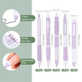 M&G Gel Pen Medium Point 0.5mm, 5 Pack Quick Dry Smooth Retractable Black Gel Ink Rollerball Pen for Home Office Writing Note Taking Journaling Business, Purple, Style 8