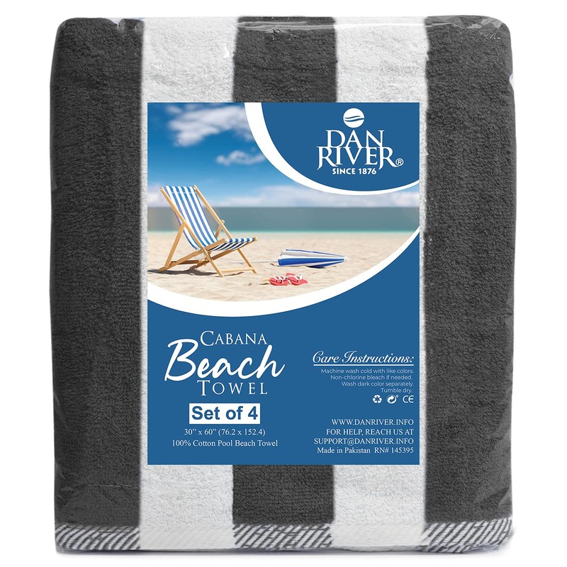 DAN RIVER Premium Stripe Cabana Bath Towels Pack of 4