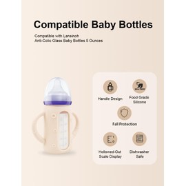 ZCH 4-Pack Silicone Sleeves for Lansinoh Glass Bottles, BPA-Free Drop-Resistant Baby Bottle Sleeves with Handles, Compatible with Lansinoh Anti-Colic Glass Baby Bottles (5 oz)