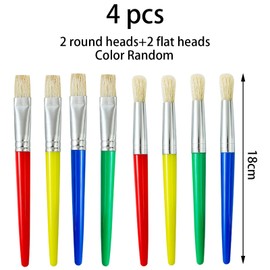 Set of 4 Children's Painting Brushes, Brushes for Beginners Painting Practice, Round Preschool Brushes for Washable Paint, Acrylic Paint, Painting Brush, 2 Flat Head and 2 Round Heads, Random Colour