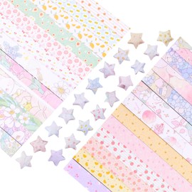 URROMA 1200Pcs Double-sided Printing Origami Star Paper Strips 24 Patterns Colorful Lucky Star Paper Strips for DIY Handcrafts School Teaching