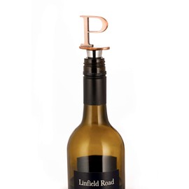 Stainless Steel Letter Wine Stopper, Food Grade Silicone Decorative Wine Stopper - Bronze Color (Letter P)