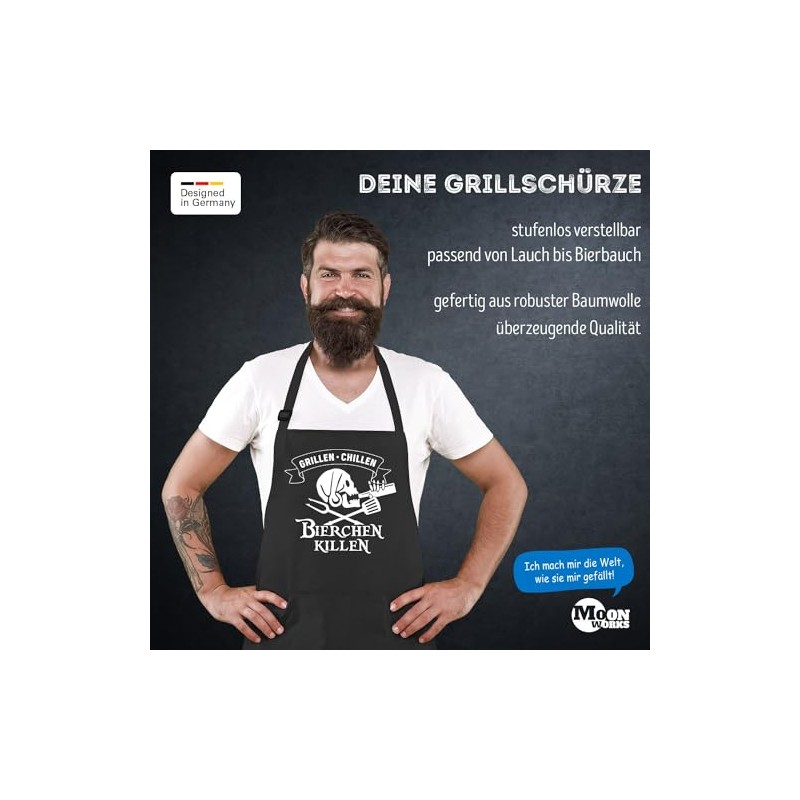 MoonWorks® BBQ Apron for Men with Saying "Hier grillt der