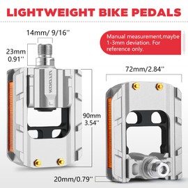 KOOTU Bike Pedals with Reflective Strips, Universal 9/16 Inch Mountain Bike Pedals, Non-Slip Aluminum Alloy Bicycle Pedals for Road BMX MTB Bike (New Silver)