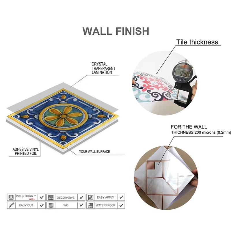 25 PCS Moroccan Style Tile Sticker, 4x4 Inch(10x10cm) Traditional DIY