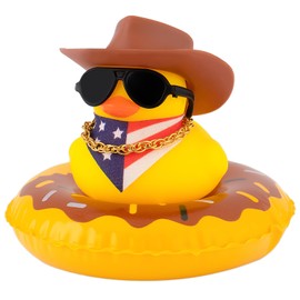 wonuu Rubber Duck Car Decorations Cute Car Accessories Dashboard Car Ornament with West Cowboy Hat Swim Ring Colour Necklace and Sunglasses, D_Brown Vertical Scarf&Ring