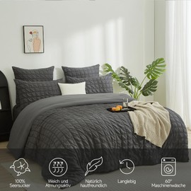 Boqingzhu Bed Linen Grey 135 x 200 cm Seersucker Summer Breathable Cooling Reversible Bed Linen Set Duvet Cover 135 x 200 cm and Pillowcase 80 x 80 cm with Zip