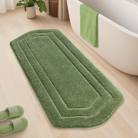 COSY HOMEER Bathroom Rugs Mat 24”x60” Absorbent Non-Slip Bath Mat, Plush Shaggy Bathroom Runner, Machine Washable Large Bath Mat, Soft Bath Mat for Bathroom Floor, Tub and Shower,Green