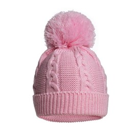 Mini Mart Online Limited Baby Boys/Girls 100% Recycled Knit Winter Beanie - Warm Cable Knit Hat with Pom-Pom for Eco-Friendly Newborn - 12 Months Pink