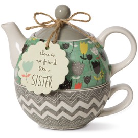 Pavilion Gift Company Bloom Sister Ceramic Tea for One, 15 oz, Multicolor