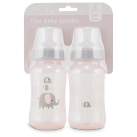Premium 2-Pack Baby Bottles - 11 Ounce, Hourglass Shape, Fun Boys and Girls Prints, Clear Cover - BPA-Free