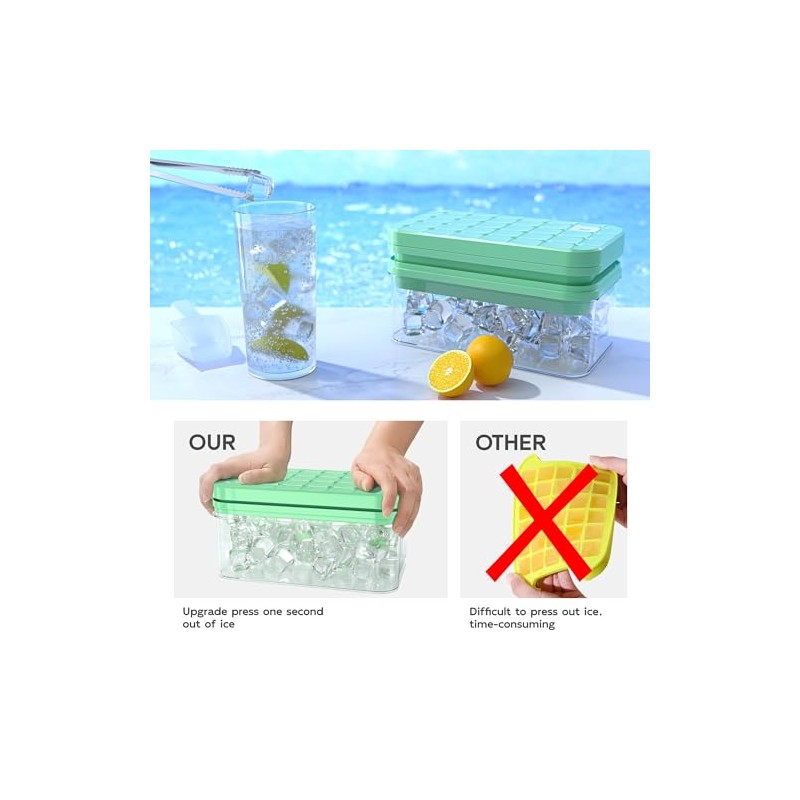 Ice Cube Tray, Ice Cube Tray with Lid and Container,