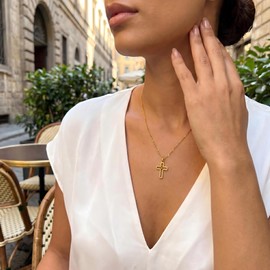 RINHOO Mustard Seed Cross Necklace Inspirational Christian Gifts for Women Move Mountains Shell Necklace Christian Faith Jewelry for Women Valentines Confirmation Gifts (Gold-Style 2)
