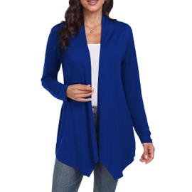 Qixing Women's Casual Lightweight with Pocketes Long Sleeve Soft Open Front Cardigan Royal Blue-XL