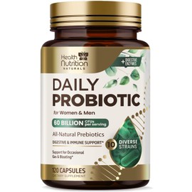 Probiotics 60 Billion CFU + 10 Strains - Daily Probiotic Lactobacillus Blend for Immune, Digestive & Gut Health Support, Prebiotics and Probiotics, Gas & Bloating for Women & Men - 120 Capsules