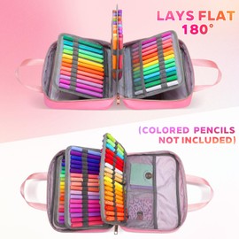 Hillban 108 Slots Large Colored Pencil Case with Chenille Letter Patch Extra Large Capacity Interlayer Pencil Holder Organizer with Handle Zipper Portable Storage Bag for Artist(Pink)