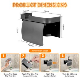 Ironcarrot Toilet Paper Holder with Shelf, Toilet Paper Roll Holder, Adhesive or Wall Mount Tissue Roll Dispenser for Bathroom (Grey Holder with Cover)