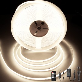 BERIXDEEP COB LED Strip 10 m Neutral White, LED Strip Dimmable 24 V with Power Supply and Remote Control, 4000 K, CRI 92+, 8 mm, LED Strip 10 m for Bedroom, Living Room, Understructure, TV, Kitchen,