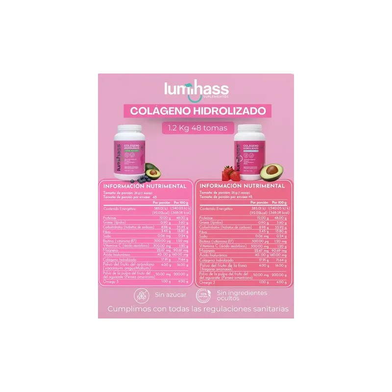 Pack Colágeno Hidrolizado Lumihass Sabor Arándano Fresa Détox Regalo Porciones