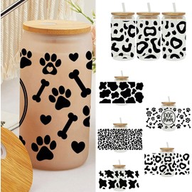 Black Cute Print Transfer Sticker for Glass Coffee Cups, Pet Paw Print Rub On Transfers Decorative Stickers for Glass Wrap Cup Decals DIY Bottle Crafts Trim and Embellishments