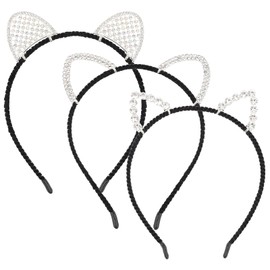 Pruadeor Set of 3 Cat Ear Headbands for Women, Glittering Headband with Rhinestones, Kawaii Headpiece for Party & Cosplay