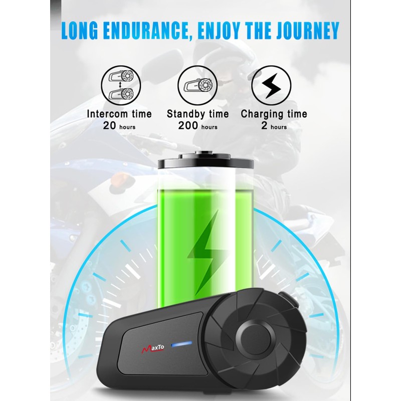 MAXTO Auriculares Bluetooth para Motocicleta, MX1 2-Riders 800 M, Sistema