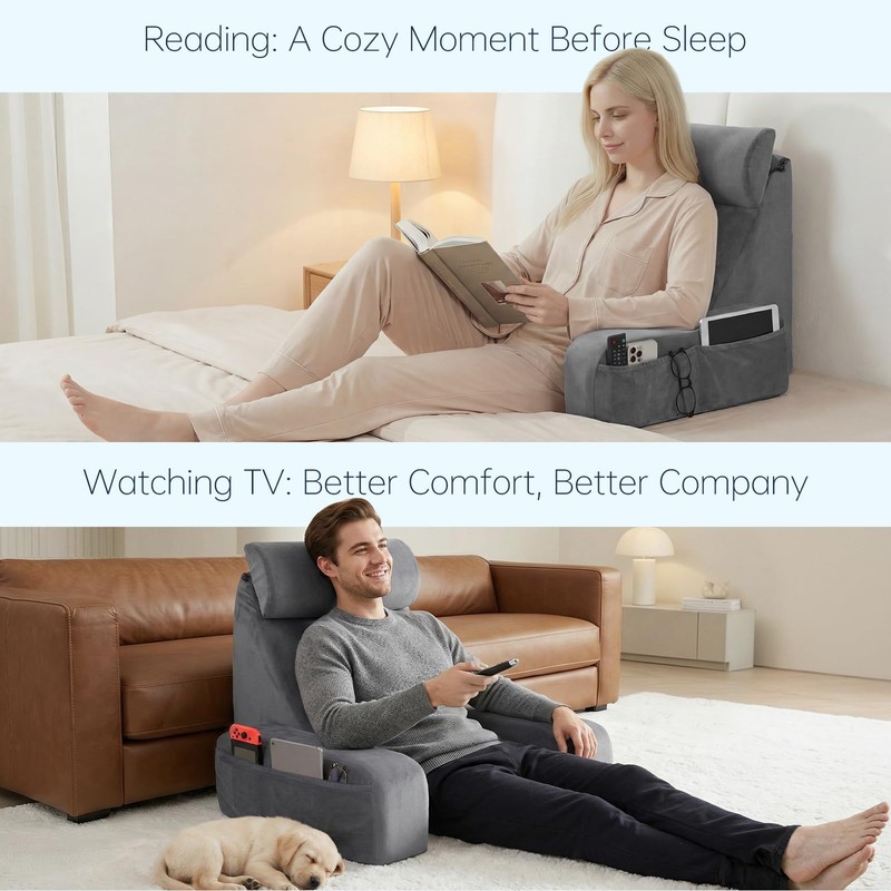 ENITYA 19" Back Support Pillow,Reading Pillow with Attached Arms &