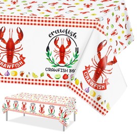 PHOGARY Lobster Tablecloth for Crawfish Boil Party Seafood Boil Party, Plastic Rectangular Table Cloth, Red Lobsters Print Table Covers, 130x274cm, 1pack