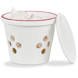 ONEMORE Large Garlic Keeper for Counter, Garlic Holder Countertop Garlic Storage Container with Lid, Ceramic Garlic Jar Garlic Saver Keeper for Fridge - 5 inches, White