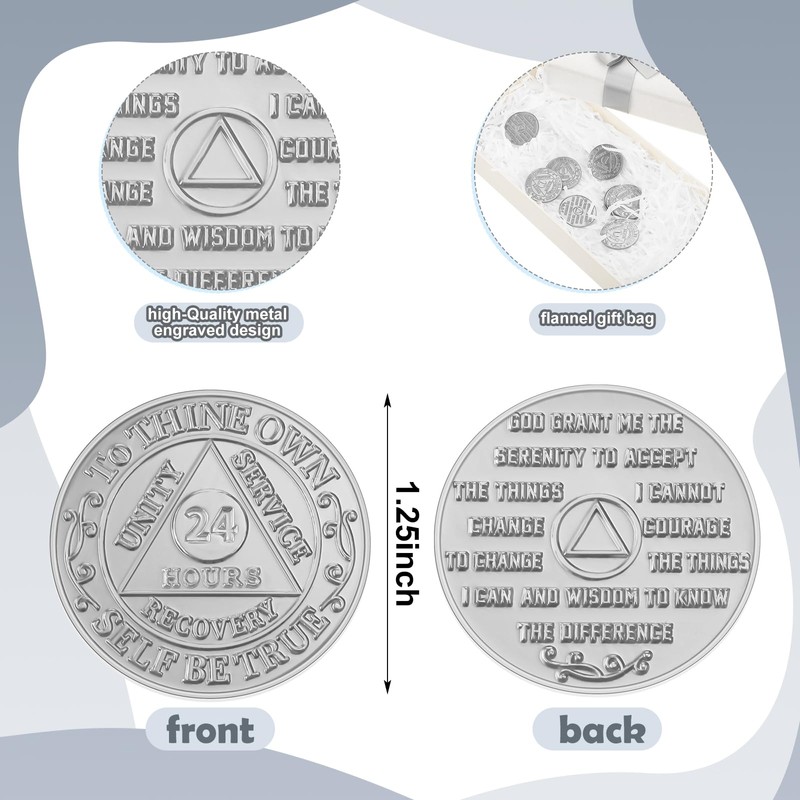 100 Pcs Recovery AA Chips and Medallions Bulk,Silver,24 Hours