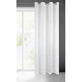 Eurofirany Frida Voile Curtain with Eyelets – Pack of 1 Transparent Curtain Linen Look Transparent Plain for Bedroom Living Room Children's Room 140 x 250 cm White