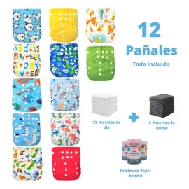 Pañales Ecologicos Super Paquete 4 (12 Pañales Todo Incluido                                                                                          