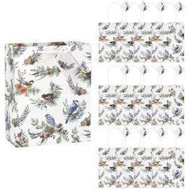 7 1/4" x 9" Pinecone and Birds Gift Bags with Tag - 12 Pieces