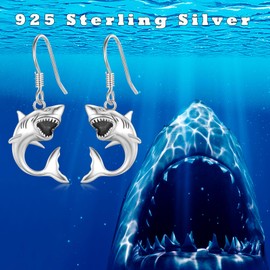 Shark Dangle Earrings 925 Sterling Sliver Ocean Shark Earrings Shark Animal Jewelry for Women Gifts