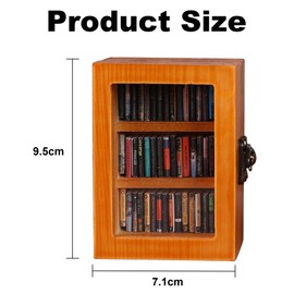 Miniature Book Library Decoration, Pocket Anxiety Bookshelf with 60 Mini Books, Handmade Antique Style Storage Display (Brown)