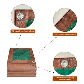 Tarp 16x20 ft 100% Waterproof 7mil Durable Grommets and Reinforced Edges,Uv Resistant,Green/Brown Tarp,Emergency Rain Shelter,Outdoor Cover and Camping Use -by MVPNET