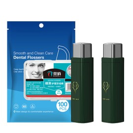 2 Pack Portable Dental Floss Dispenser (150 Picks Refill), One-Press Compact Floss Case for Travel & Pocket, Refillable Hygienic Floss Picks for Adults On-The-Go, 2 Green