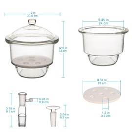 stonylab Glass Vacuum Desiccator with Glass Vacuum Valve and Porcelain Plate ID: 9.4 Inch