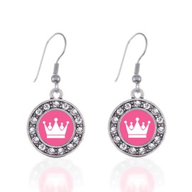 Inspired Silver - Pink Princess Silver Dangle Earrings for Women - Circle Charm Earrings French Hook Drop with Cubic Zirconia - Women's Dangly Earrings Jewelry Gift with Velvet Pouch